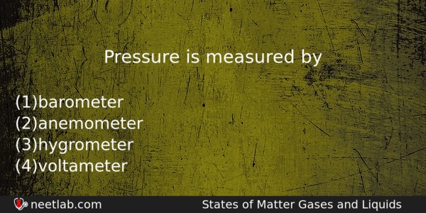 Pressure Is Measured By Chemistry Question 