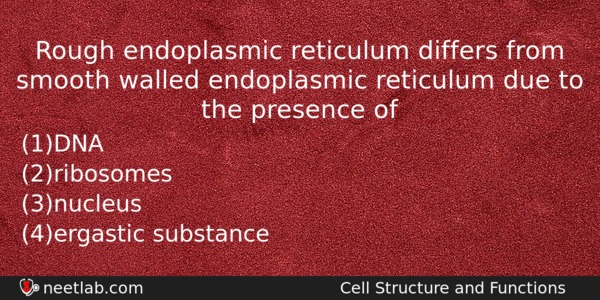 Rough Endoplasmic Reticulum Differs From Smooth Walled Endoplasmic Reticulum Due Biology Question 