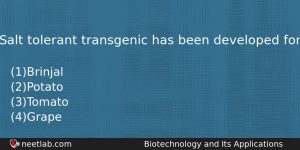 Salt Tolerant Transgenic Has Been Developed For Biology Question