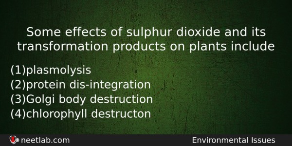 Some Effects Of Sulphur Dioxide And Its Transformation Products On Biology Question 