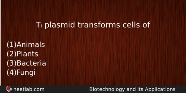 T Plasmid Transforms Cells Of Biology Question 