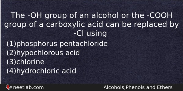 The Oh Group Of An Alcohol Or The Cooh Group Chemistry Question 