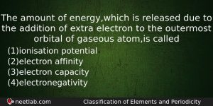 The Amount Of Energywhich Is Released Due To The Addition Chemistry Question