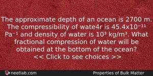 The Approximate Depth Of An Ocean Is 2700 M The Physics Question