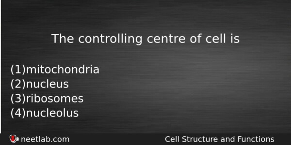 The Controlling Centre Of Cell Is Biology Question 