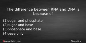 The Difference Between Rna And Dna Is Because Of Biology Question