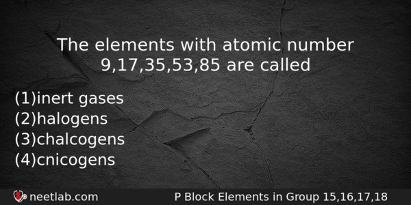 The Elements With Atomic Number 917355385 Are Called Chemistry Question 