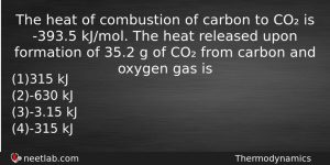 The Heat Of Combustion Of Carbon To Co Is 3935 Chemistry Question