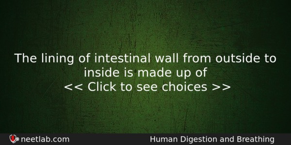 The Lining Of Intestinal Wall From Outside To Inside Is Biology Question 