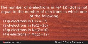 The Number Of Delectrons In Fez26 Is Not Equal To Chemistry Question