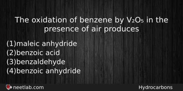 The Oxidation Of Benzene By Vo In The Presence Of Chemistry Question 