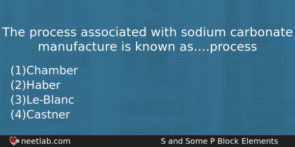 The Process Associated With Sodium Carbonate Manufacture Is Known Asprocess Chemistry Question 