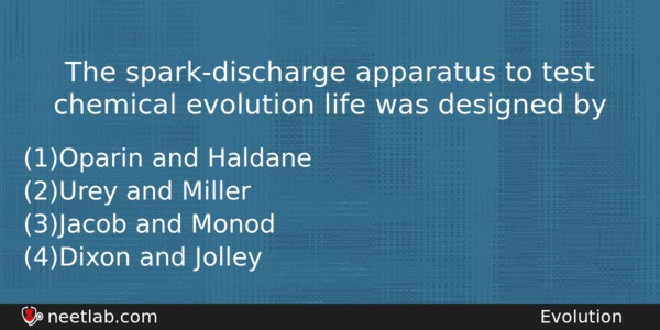 The Sparkdischarge Apparatus To Test Chemical Evolution Life Was Designed Biology Question 