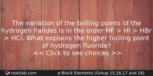 The Variation Of The Boiling Points Of The Hydrogen Halides Chemistry Question