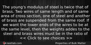 The Youngs Modulus Of Steel Is Twice That Of Brass Physics Question