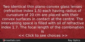 Two Identical Thin Planoconvex Glass Lenses Refractive Index 15 Each Physics Question