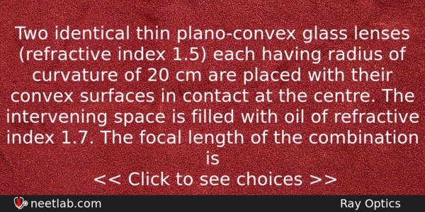 Two Identical Thin Planoconvex Glass Lenses Refractive Index 15 Each Physics Question 