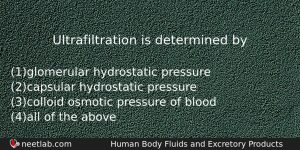Ultrafiltration Is Determined By Biology Question