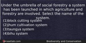 Under The Umbrella Of Social Forestry A System Has Been Biology Question