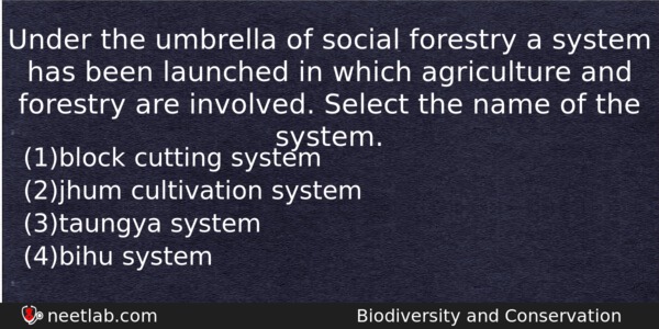 Under The Umbrella Of Social Forestry A System Has Been Biology Question 