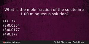 What Is The Mole Fraction Of The Solute In A Chemistry Question