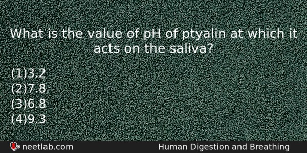 What Is The Value Of Ph Of Ptyalin At Which Biology Question 