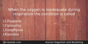 When The Oxygen Is Inadequate During Respiration The Condition Is Biology Question
