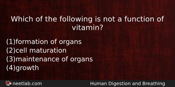 Which Of The Following Is Not A Function Of Vitamin Biology Question 