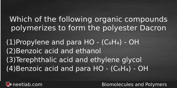 Which Of The Following Organic Compounds Polymerizes To Form The Chemistry Question 