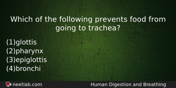 Which Of The Following Prevents Food From Going To Trachea Biology Question 