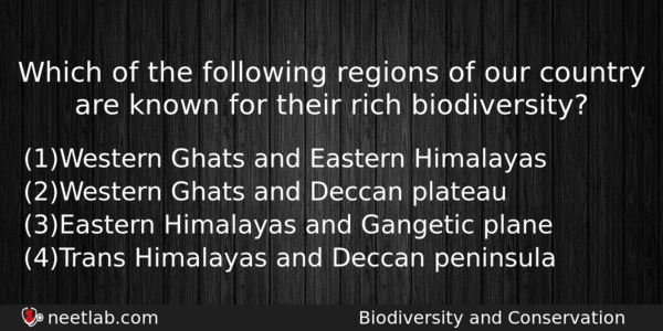 Which Of The Following Regions Of Our Country Are Known Biology Question 