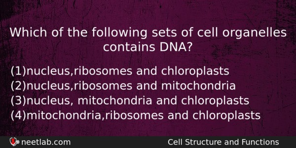 Which Of The Following Sets Of Cell Organelles Contains Dna Biology Question 