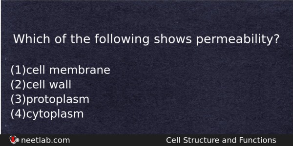 Which Of The Following Shows Permeability Biology Question 
