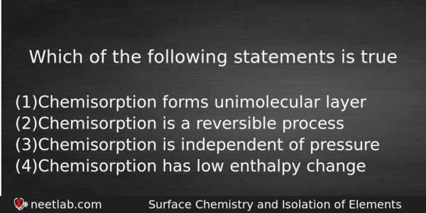 Which Of The Following Statements Is True Chemistry Question 