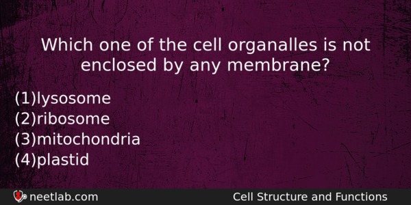 Which One Of The Cell Organalles Is Not Enclosed By Biology Question 