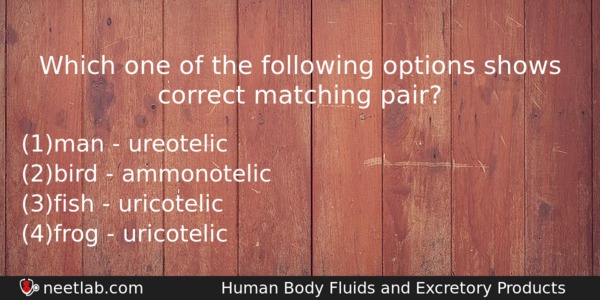 Which One Of The Following Options Shows Correct Matching Pair Biology Question 