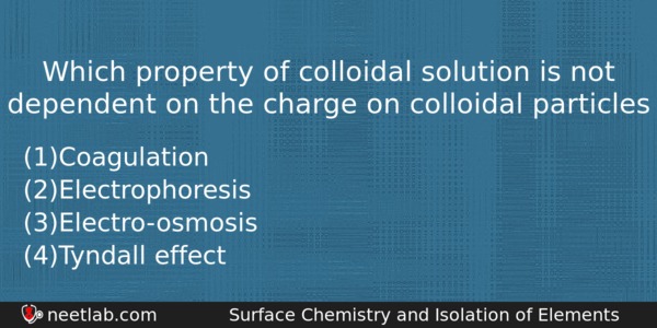 Which Property Of Colloidal Solution Is Not Dependent On The Chemistry Question 