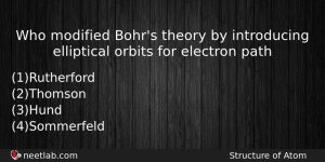 Who Modified Bohrs Theory By Introducing Elliptical Orbits For Electron Chemistry Question