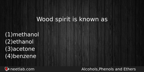 Wood Spirit Is Known As Chemistry Question 