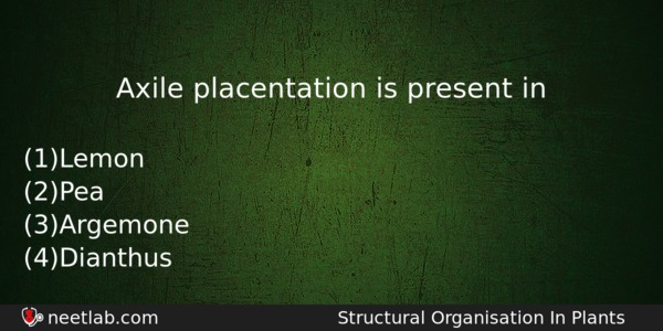 Axile Placentation Is Present In Biology Question 