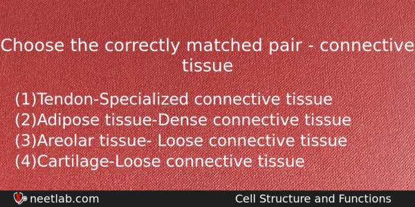 Choose The Correctly Matched Pair Connective Tissue Biology Question 