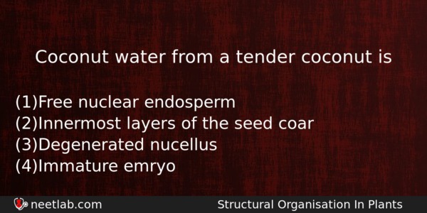 Coconut Water From A Tender Coconut Is Biology Question 