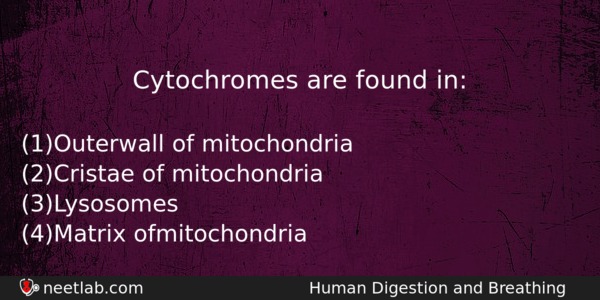 Cytochromes Are Found In Biology Question 