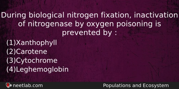 During Biological Nitrogen Fixation Inactivation Of Nitrogenase By Oxygen Poisoning Biology Question 