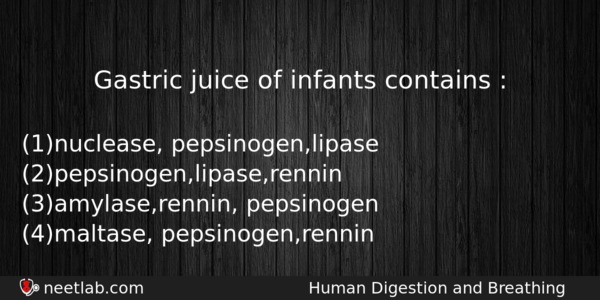 Gastric Juice Of Infants Contains Biology Question 