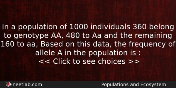 In A Population Of 1000 Individuals 360 Belong To Genotype Biology Question 