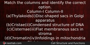 Match The Columns And Identify The Correct Option Columni Columnii Biology Question