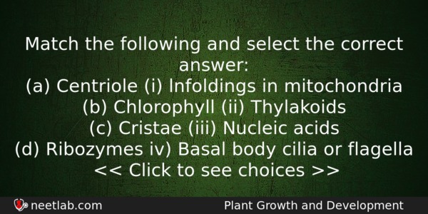 Match The Following And Select The Correct Answer A Centriole Biology Question 