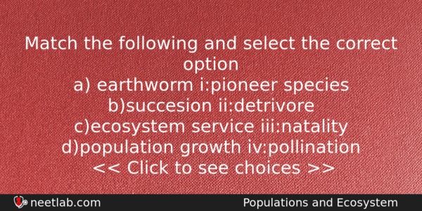 Match The Following And Select The Correct Option A Earthworm Biology Question 