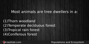 Most Animals Are Tree Dwellers In A Biology Question